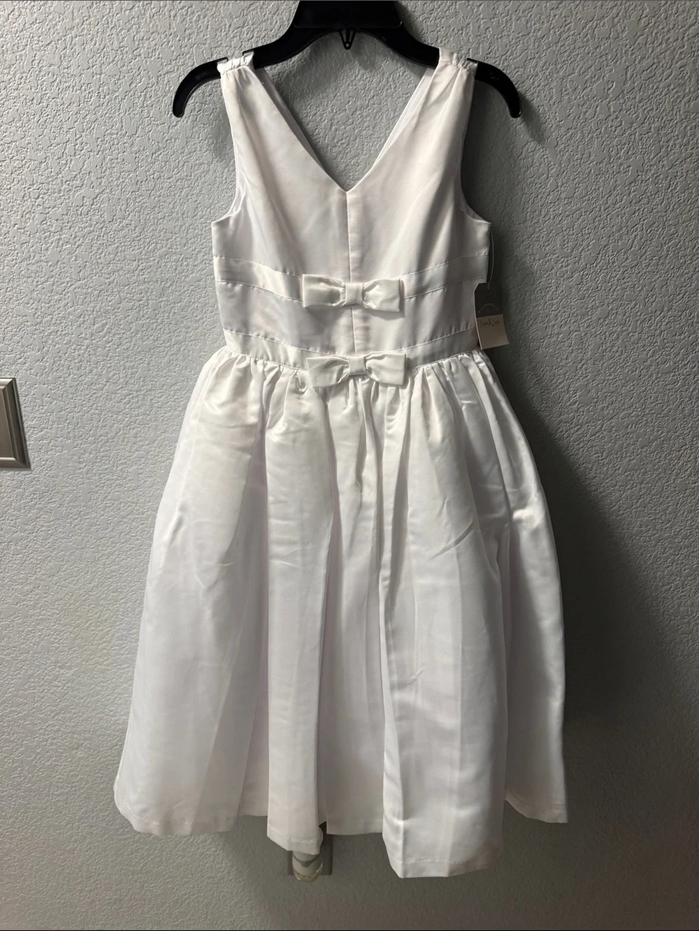 White Satin Bow-Accent Girls' Dress